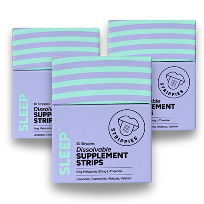 STRIPPIES SLEEP 3-Pack — Dissolvable Melatonin + L-Theanine Strips (90 ct, Cranberry)
